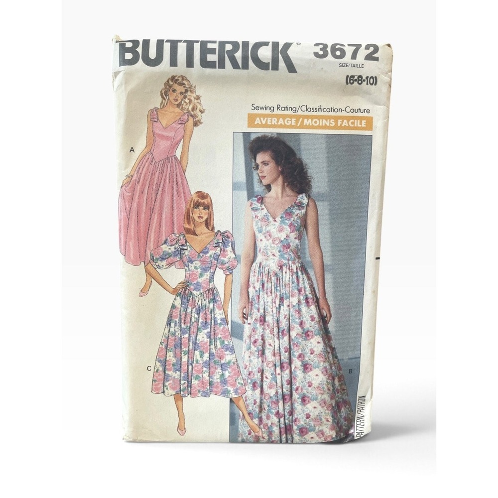 Butterick 3672 Dress Pattern Misses' Petite Size 6-8-10 1980s 90s Vintage Uncut